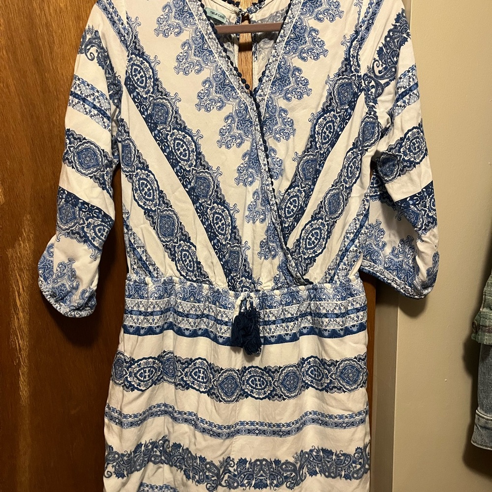Blue and White Patterned romper